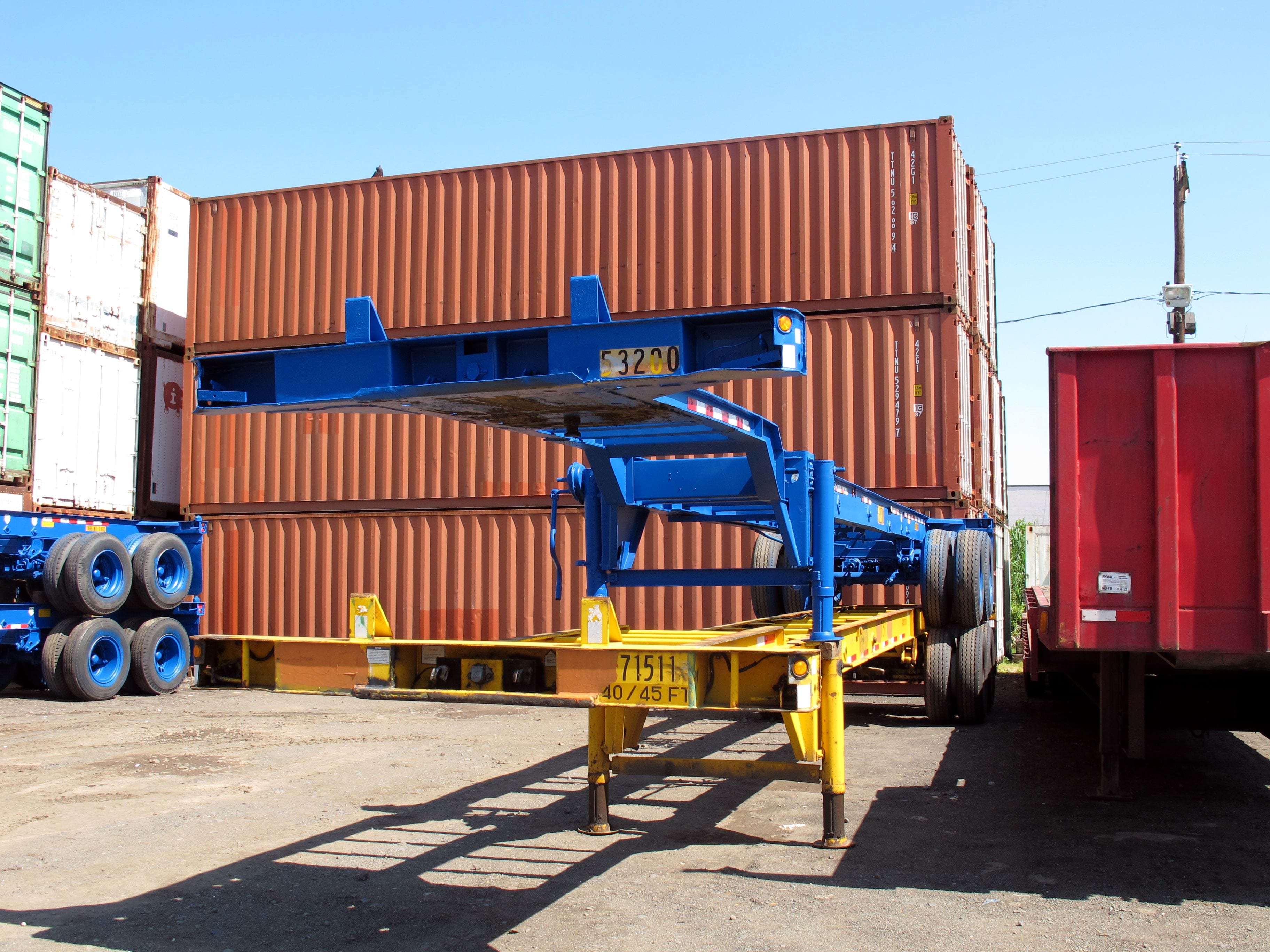 TRS Containers sells rents repairs and registers 40 foot - 45 foot long extendable chassis