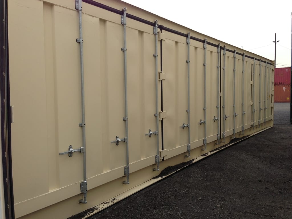 TRS Containers openside containers have 2 swing doors on one 8ft wide end and one full side opens