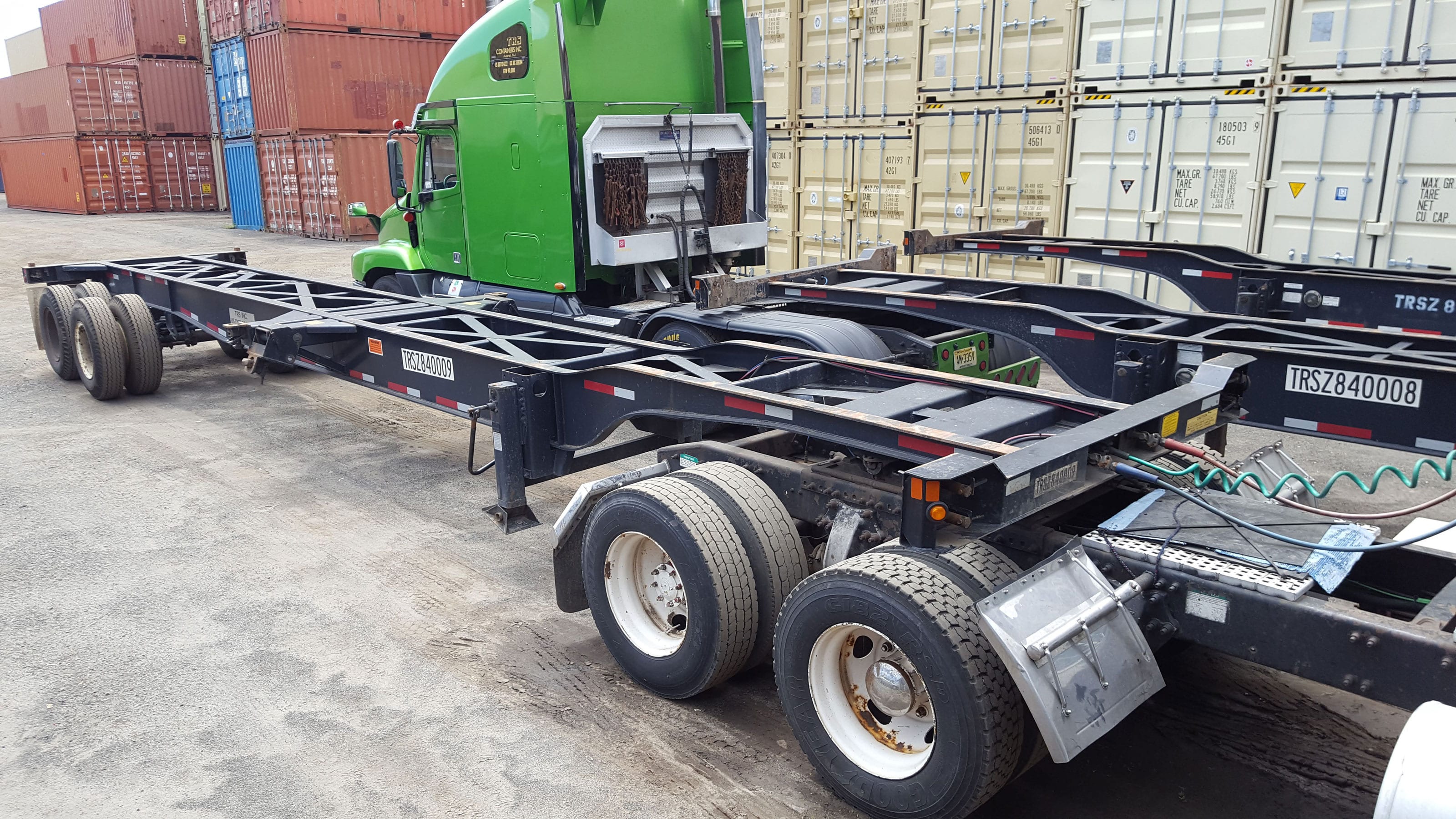 TRS Containers is a ful;l servcie chassis depot: sales rental repairs registration stacking and delivery services